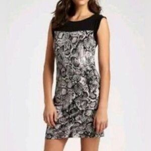 BCBGMaxAzria Delia Snakeskin Print Mini Ruched Cap Sleeve Dress Size M NWT!